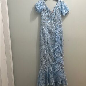 Chic Light Blue Lace Maxi Dresse